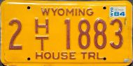 WYOMING 1984 HOUSE TRAILER LICENSE PLATE